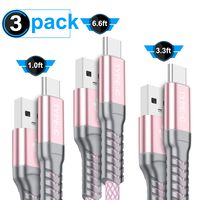 USB Type C Cable, AkoaDa 3-Pack (1/3.3/6.6ft) USB to USB C Cable Nylon Braided Fast Charger Cord Compatible Samsung Galaxy Note 10 9 S8 S9 S10 Plus, Google Pixel 2 XL,LG G5 G6 V20, Moto Z Z2(Pink)