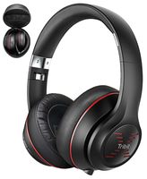 Tribit XFree Tune Bluetooth Headphones Over Ear - Wireless Headphones 40 Hrs Playtime, Hi-Fi Stereo Sound with Rich Bass, Built-in Mic, Soft Earmuffs - Foldable Headset with Carry Case, Black/Red