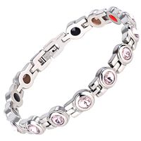 LEEFISH Women Elegant Magnetic Therapy Bracelet, Titanium Magnetic Inlaid Zircon Bangle, for Pain Relief Carpal Tunnel, Emotional Stress + Removal Tool,White