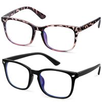GEKKALE Blue Light Blocking Computer Glasses Square Nerd Eyeglasses Frame Anti Eye Strain Headache Computer Reading Glasses UV400 Transparent Lens, 2 Pack