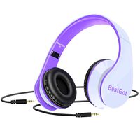 [2019 Upgrade] BestGot Kids Headphones for Kids Adult Foldable Headphones with 3.5mm Plug Removable Cord (White/Purple) (Without Cloth Bag and Microphone)