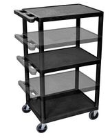 Offex Mobile 3-Shelf Multi Height Presentation AV Cart with Electric 4 Casters, Black (of-LPDUOE-B)