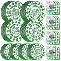 St Patrick’s Day Paper Plates and Napkins Bulk Dinnerware for 50 Guests Disposable Dessert Plates Green Shamrock Irish Party Supplies 9 inch 7 inch Tableware Set , Serves 50