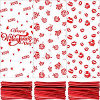 150 Pieces Valentine Cellophane Bags Treat Bags Goodies Bags Candy Bags with 150 Pieces Twist Ties for Valentine's Day Party Favor Supplies (Lip, Rose and Happy Valentine's Day Design)