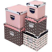 Nested Gift Boxes, Decorative for Storage or Christmas Holiday, Birthday Gifts and Presents Without Wrapping - Metal Reinforced Corners, Set of 5 Assorted Sizes (Pink, White & Cream)