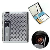 FIREDOG Cigarette Case Holder w/Built-in Flameless Electronic Rechargeable USB Lighter (Silver)