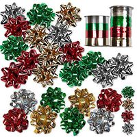 30 Christmas Gift Bows Self Adhesive + 8 Rolls of Christmas Curling Ribbons by Gift Boutique