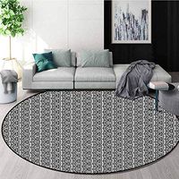 Geometric Round Area Rugs Bedroom,Hexagons Triangles And Curved Lines In Abstract Monochrome Modern Composition Lifts Basket Swivel Chair Pad Coffee Table Rug Diameter-51 Inch,Black White