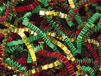 Pack of 1, Red, Green & Gold Crinkle Cut 40 Lb Spring-Fill Shred for Baskets, Basket Boxes, Bags, Containers & Nested Boxes