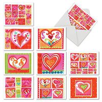 M6725TYGsl Art Hearts: 10 Assorted Thank You Note Cards Featuring Artfully Crafted Hearts of Love to Show Your Affection, w/White Envelopes.