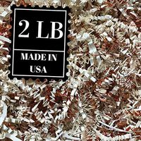 Crinkle Cut Paper Shred Filler for Packing and Filling Gift Baskets, Natural Craft Bedding in Brown Kraft Red Pink White Green Yellow Blue and White … (2 LB, Ivory and Rose Gold)