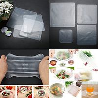 Reusable Food Wrap - 4 Pieces Food Fresh Keeping Saran Wrap Kitchen Tools Reusable Silicone Food Wraps Seal Vacuum Cover Stretch Lid Kitchen Accessories