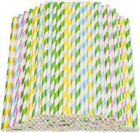 Paper Straws Biodegradable 200 Pack Striped Multi Colored BPA-Free Disposable 8.25" Long Non-Flexible Straw for Everyday/Birthday Party/Baby Shower/Wedding - By DuraHome (200 Pack)