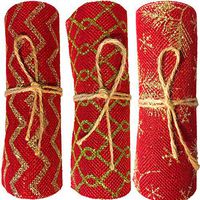 3-Yards Faux Red Burlap Ribbon- Christmas Designs (Zigzag, Diamond, Stem)