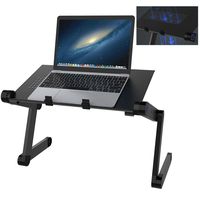 SLYPNOS Adjustable Laptop Stand Folding Portable Standing Desk Ventilated Aluminum Laptop Riser Tablet Holder Notebook Tray with 2 Edge Stoppers for Desk Bed Couch Sofa Floor, Black