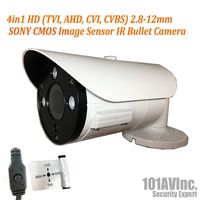 101AV Security Bullet Camera 1080P True Full-HD 4 in 1(TVI, AHD, CVI, CVBS) 2.8-12mm Variable Focus Lens 2.4Megapixel CMOS Image Sensor IR in/Outdoor DWDR OSD Camera (White)