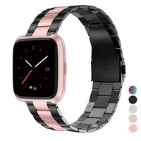 Wearlizer Stainless Steel Compatible for Fitbit Versa/Versa 2 /Versa Lite/Versa SE Bands Women Men,Ultra-Thin Lightweight Replacement Band Strap Bracelet Compatible for Fitbit Versa (Black+Rosegold)