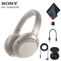Sony WH-1000XM3 Wireless Noise-Canceling Over-Ear Headphones (Silver) with Cleaning Cloth