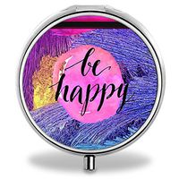 IMLONE Pill Organizer, Customized Be Happy Pill Boxes with 3 Components Metal Pill Container for Purse