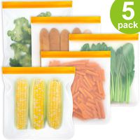 Upgraded Reusable Freezer Bags - Ziplock Bags 5 Pack, Leakproof Gallon Storage Bags Extra Thick for Marinate Meats, Fruit, Cereal, Sandwich, Snack
