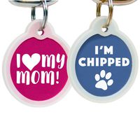 GoTags Funny Dog and Cat Tags Personalized with 4 Lines of Custom Engraved Text, Dog and Cat Collar ID Tags Come with Glow in The Dark Silencer to Protect Tag and Engraving, (I Am Chipped)