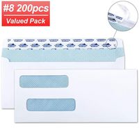 ValBox 200 Count #8 Double Window Envelopes 3 5/8" x 8 11/16" Flip and Seal Double Window Security Check Envelopes- Security Tint Pattern Designed for Home Office Secure Mailing, Letters, Invoices