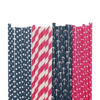 Biodegradable Paper Straws (navy with medium white polka dot, red stripe, navy with white anchor, red with small white polka dot)