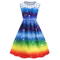 Elogoog Women Christmas Dress, Vintage Sleeveless Rainbow Mini Xmas Party Swing Gown (Blue, L)