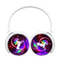 DMgui Rainbow Unicorn Horse Headphones Over-Ear Stereo Fold Wireless Bluetooth Earphone White