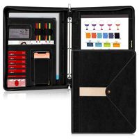 Zippered Padfolio with 3 Ring Binder (1'' Round Ring), Toplive Business Portfolio Folder Binder Document Organizer for Women and Men,Black