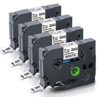 Unismar TZe-221 Tze 221 Tz-221 9mm 0.35" Laminated White Tape Compatible for Brother P-Touch PT-H110 PTH100 PT-D400 PT-D400AD PT-D600 PT-D210 PT-D200 PT-1750 PT-1280 PT-1290 PT-P700 PT-1950, 4-Pack