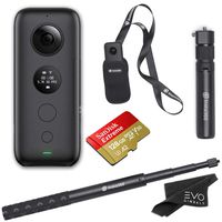 Insta360 ONE X 360 Camera Bundle with 128GB Memory Card, Bullet Time Handle, Invisible Selfie Stick and EVO Gimbals Cleaning Cloth (4 Items)