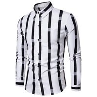 Sunhusing Mens Colorblock Striped Print Casual Lapel Long Sleeve Button Down Shirt Business Leisure T-Shirt(White,M)