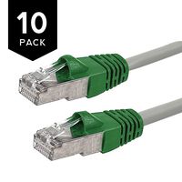 Buhbo 1 ft CAT5e Shielded FTP Crossover Cable, Gray Wire with Green Boot (10-Pack)