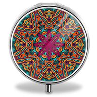 Round Pill Case Tablet Medicine Pocket Purse Travel Pill Vitamin Decorative Box Abstract Colorful Mandala Ethnic