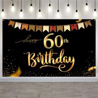 Trgowaul 60th Birthday Backdrop Gold and Black 5.2x3.3 ft Happy 60th Birthday Party Decorations Banner for Women Men Photography Supplies Background Happy Birthday Decor