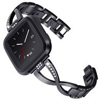 KADES for Fitbit Versa Band for Women, Jewelry Bracelet Metal Replacement Band Compatible for Fitbit Versa Smart Watch (Black)