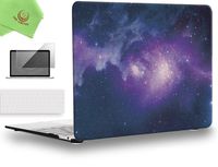 UESWILL 3in1 Retina 12-inch Galaxy Pattern Hard Shell Case Cover for MacBook 12 inch with Retina display (Model: A1534) + Keyboard and Screen Cover+ Microfibre Cleaning Cloth,Nebula/Purple
