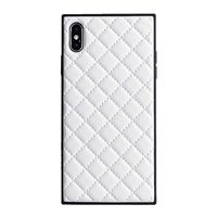 Square Grid Leather Case for iPhone Xs Max Luxury Lattice Rhombic Sheepskin Vintage Chic Stylish Cover Slim Soft Flexible Shockproof Trunk Back Shell (White, iPhone Xs Max 6.5'')