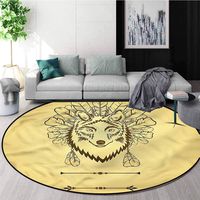 RUGSMAT Wolf Modern Machine Washable Round Bath Mat,Artistic Animal Feathers Totem Living Dinning Room & Bedroom Rugs Diameter-35
