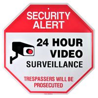 Video Surveillance Camera Yard Sign, Security Alert 24 Hour CCTV Monitor Warning, Large 11.5 x 11.5 Inch Indoor Outdoor Rust Free Aluminum Metal for Home or Business