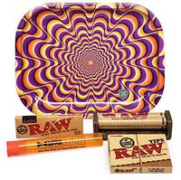 Bundle - 5 Items - RAW Classic 1 1/4 Rolling Papers, 79mm Roller, Pre-Rolled Tips with Leaf Lock Gear Mini Rolling Tray (Trippy) and Hippie Butler Kewl Tube