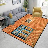 Industrial Solid Area Rug Underpadding, Discarded Ruin with Old Windows and Wall Aged Construction in Suburbs Print, Easy Maintenance Area Rug Living Room Bedroom Carpet(2.5'x 9') Multicolor