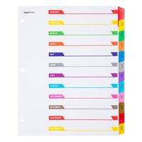 AmazonBasics Monthly Paper Binder Dividers, 12-Tab, 10/Pack