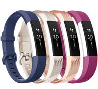 Tobfit Compatible with Alta Bands, 4 Pack, Soft TPU Classic Accessories Replacement Bands Compatible with Alta HR/Ace, Small Large (Large, Blue/Champagne Gold/Rose Gold/Fuchsia)