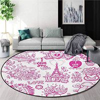 RUGSMAT Doodle Modern Machine Round Bath Mat,Love You Valentines Design Hugging Singing Heart Shapes Coffee Expressing Affection Non-Slip No-Shedding Kitchen Soft Floor Mat,Round-51 Inch