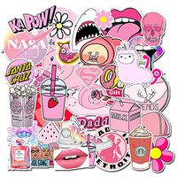 50 Pcs Cute Pink Teen Girl Decal Stickers for Laptop and Water Bottles,Waterproof Durable Trendy Vinyl Laptop Decal Stickers Pack for Teens, Water Bottles, Computer, Travel Case