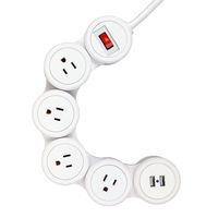 Globe Electric Flexigon Surge Protector Strip, 4X 3-Pin Grounded Outlets, 2X USB Ports, 3.1A Combined, White Finish, 6ft Power Cord 78317