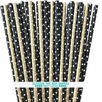 Paper Straws Black and Gold with White Polka Dots - 7.75 Inches - 100 Pack - Outside the Box Papers Brand