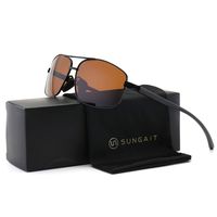 SUNGAIT Ultra Lightweight Rectangular Polarized Sunglasses UV400 Protection (Black Frame Brown Lens, 62) Metal Frame 2458 HEKC